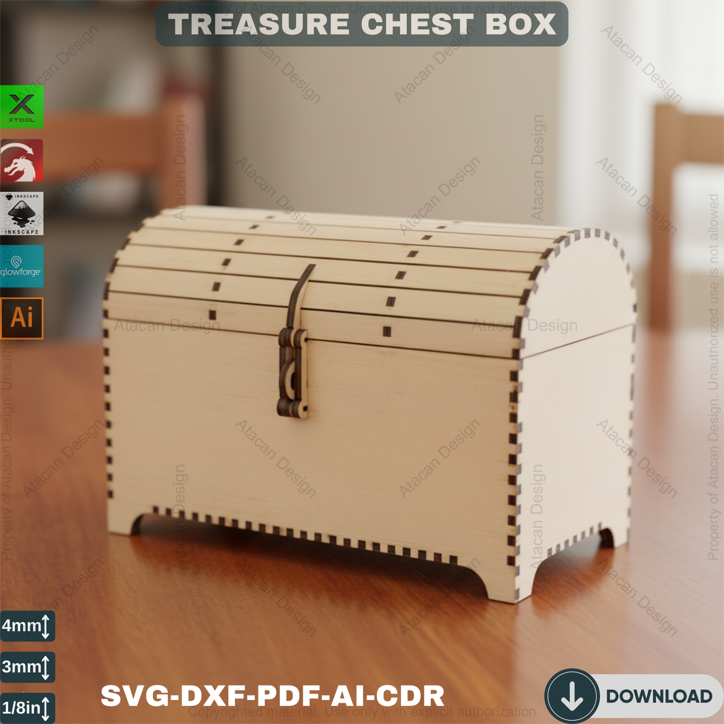 Wooden Treasure Chest - Laser Cut DIY Storage Box Files 388