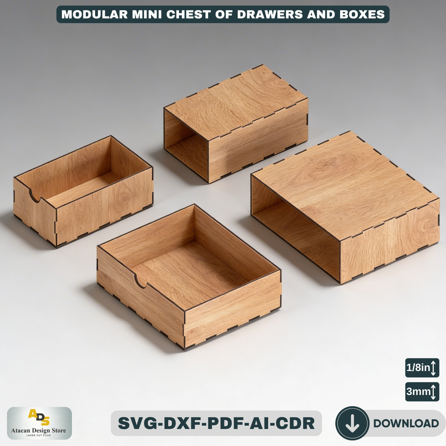 Laser Cut Modular Chest of Drawers - Perfect Desktop Organizer and Storage Solution 671