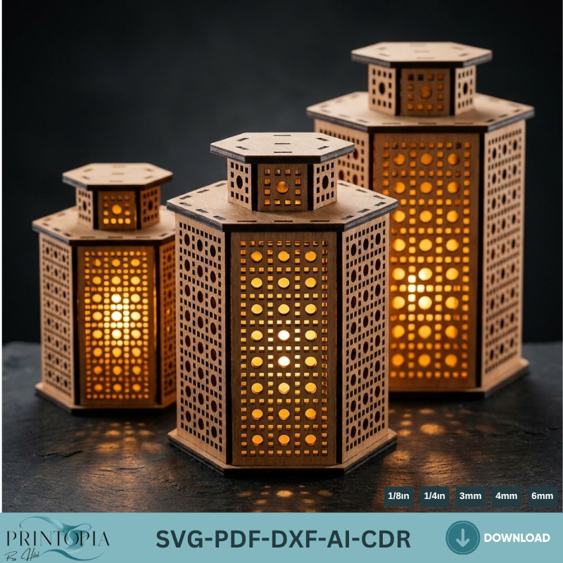 Laser Cut Tealight Holder Templates in 3 Sizes - Unique Candle Lantern Design 153