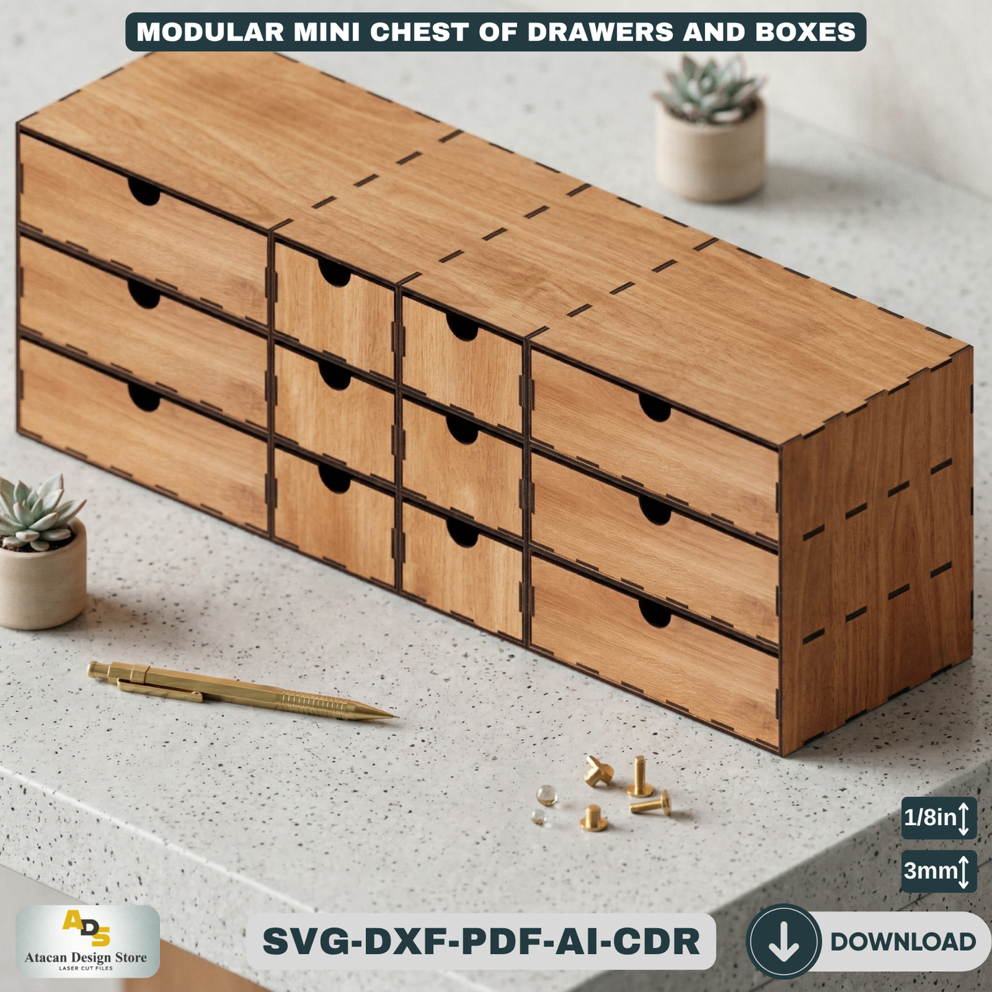 Laser Cut Modular Chest of Drawers - Perfect Desktop Organizer and Storage Solution 671