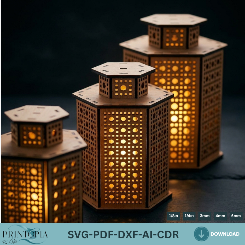 Laser Cut Tealight Holder Templates in 3 Sizes - Unique Candle Lantern Design 153
