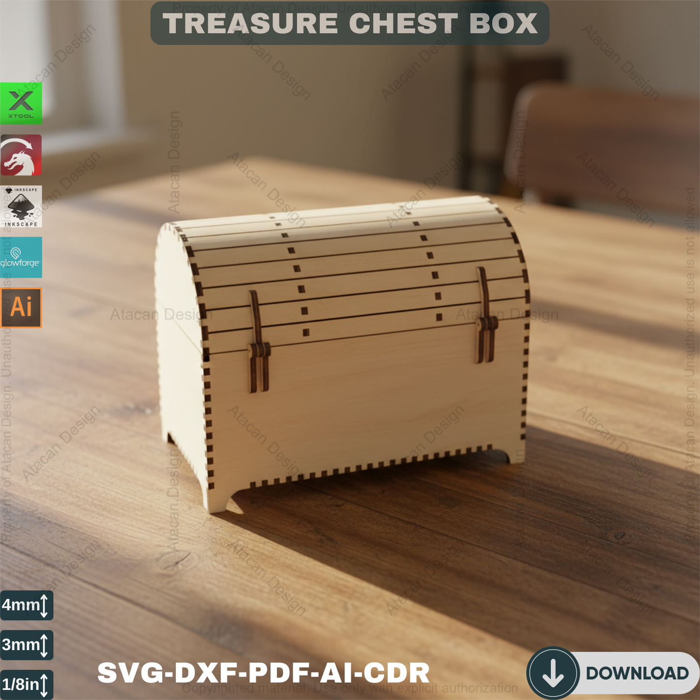 Wooden Treasure Chest - Laser Cut DIY Storage Box Files 388