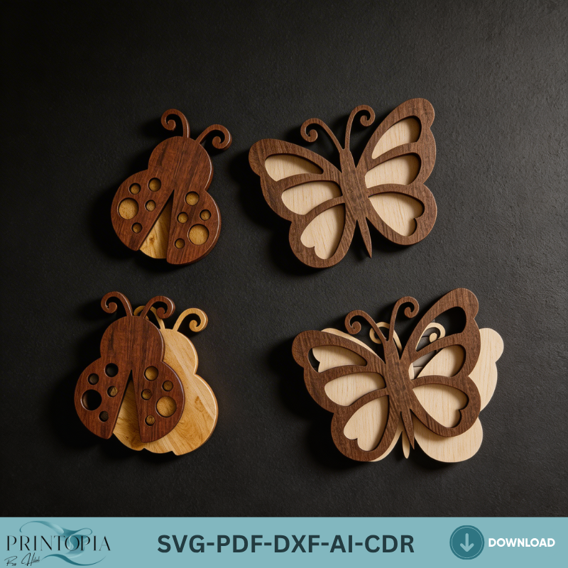 3D Layered Sunflower Wall Art Butterfly Ladybug LaserCut Template Nature Decor Layered Wood Design