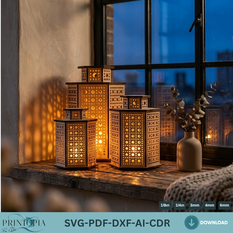 Laser Cut Tealight Holder Templates in 3 Sizes - Unique Candle Lantern Design 153