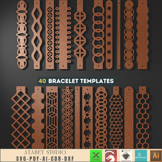 40 Leather Bracelet Laser Cut SVG Files | DIY Jewelry Crafts I Cricut & Silhouette Ready | Faux Leather Chain Geometric Designs 870