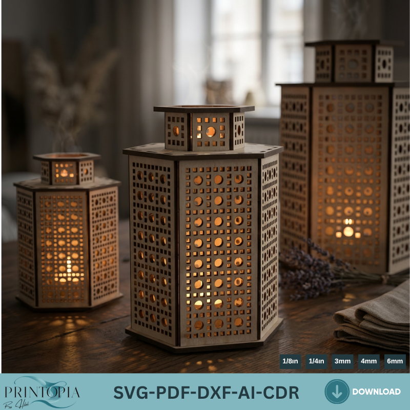 Laser Cut Tealight Holder Templates in 3 Sizes - Unique Candle Lantern Design 153