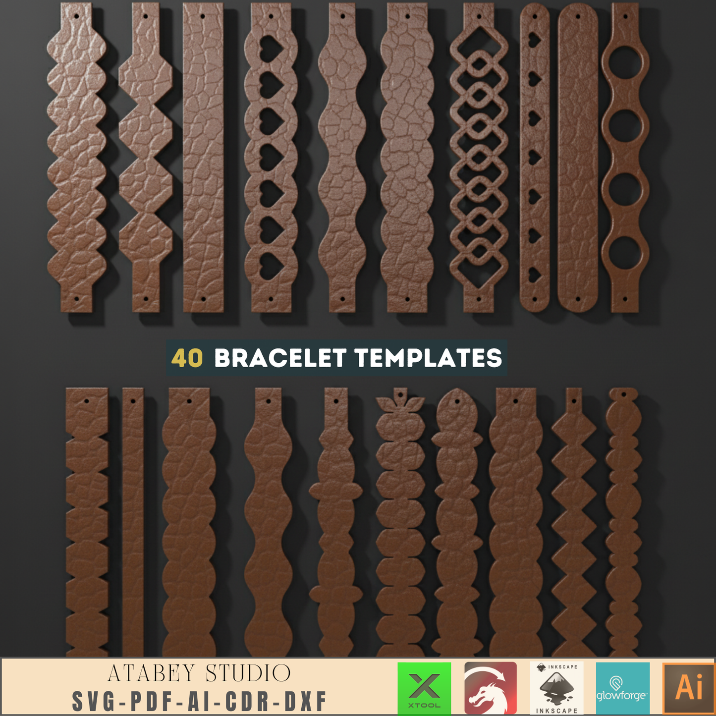 40 Leather Bracelet Laser Cut SVG Files | DIY Jewelry Crafts I Cricut & Silhouette Ready | Faux Leather Chain Geometric Designs 870