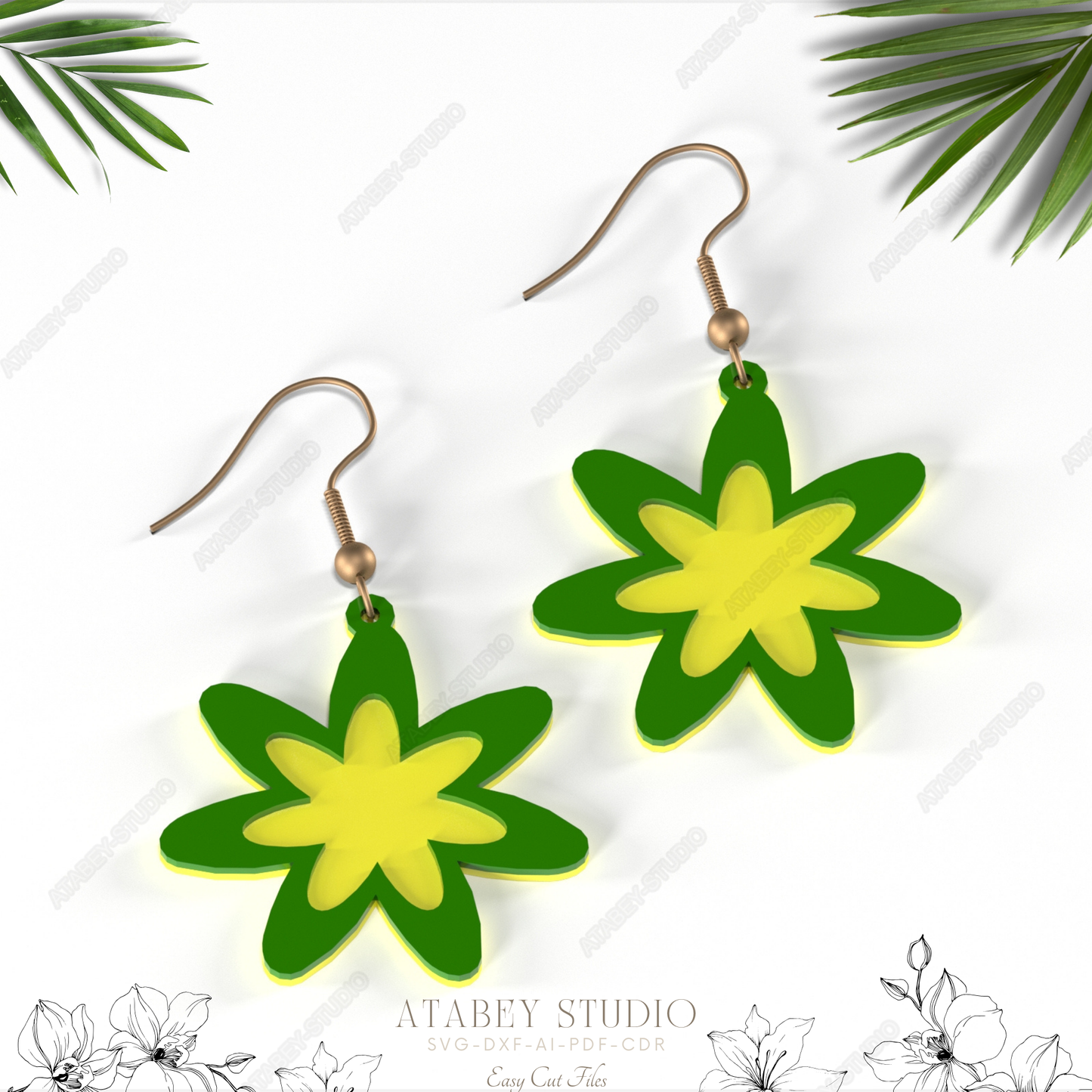 Colorful Flower Earrings - Vibrant Pendant Designs for Laser Cut Jewelry 843