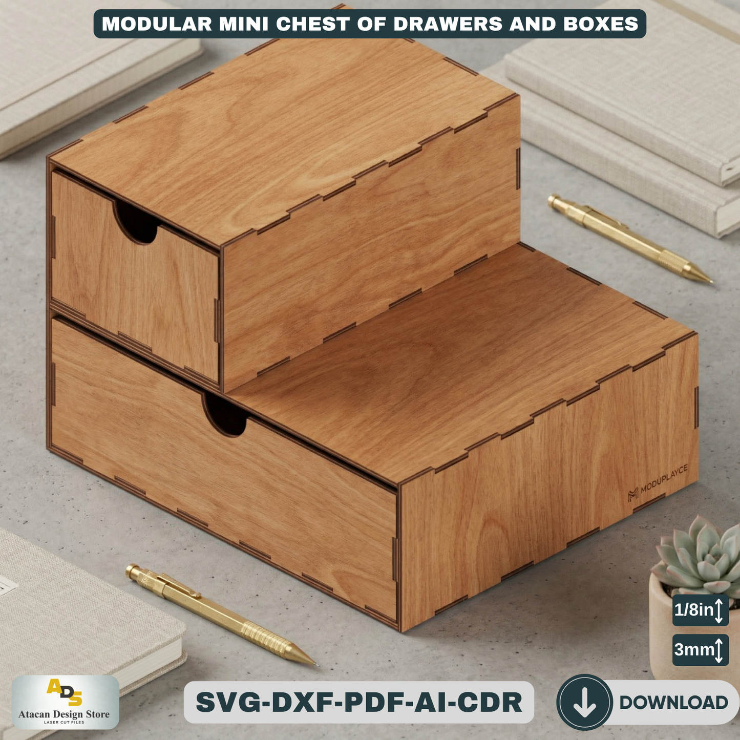 Laser Cut Modular Chest of Drawers - Perfect Desktop Organizer and Storage Solution 671