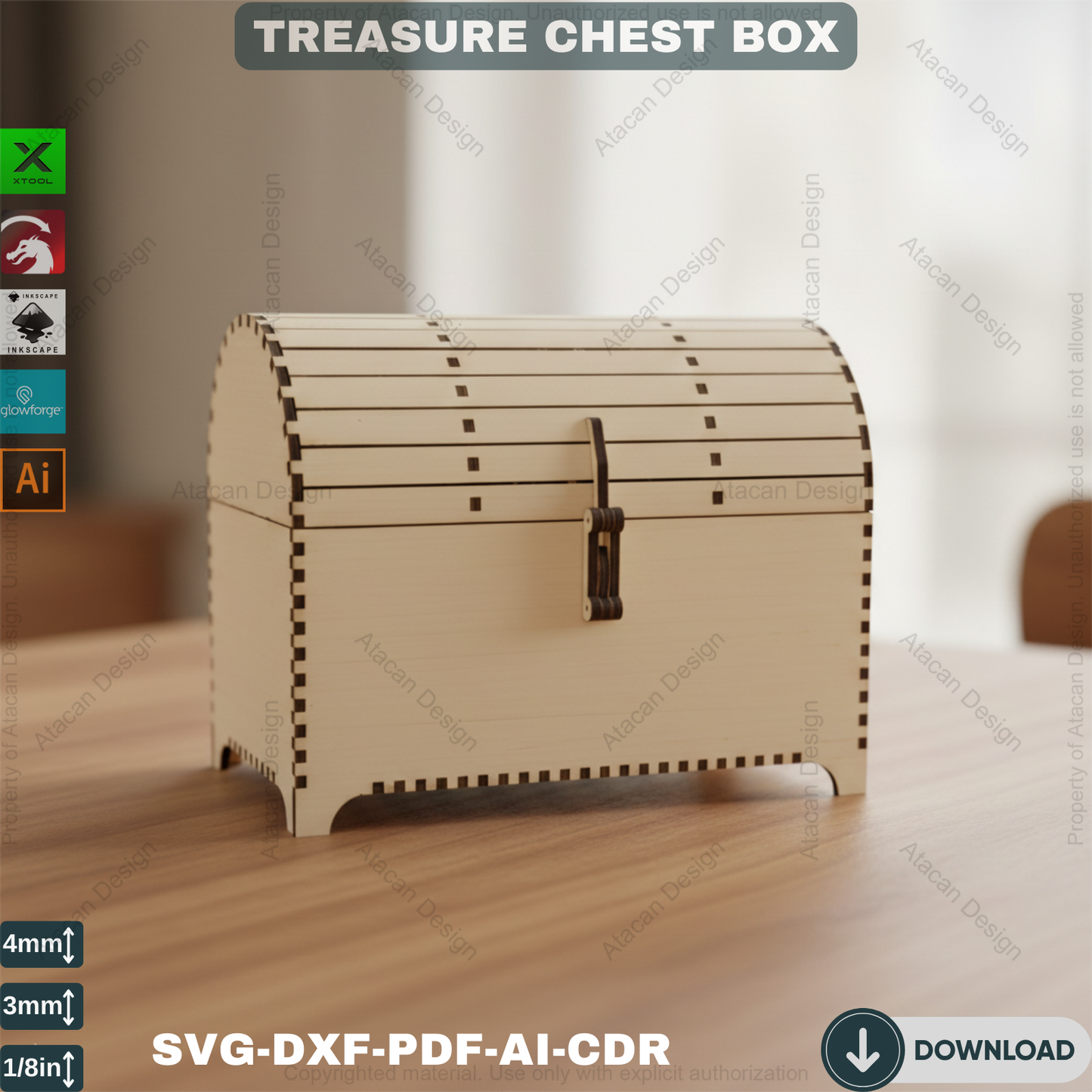 Wooden Treasure Chest - Laser Cut DIY Storage Box Files 388
