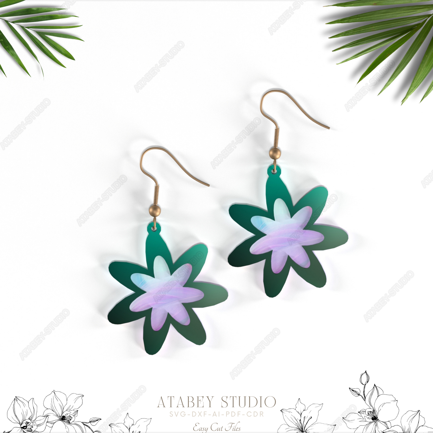 Colorful Flower Earrings - Vibrant Pendant Designs for Laser Cut Jewelry 843