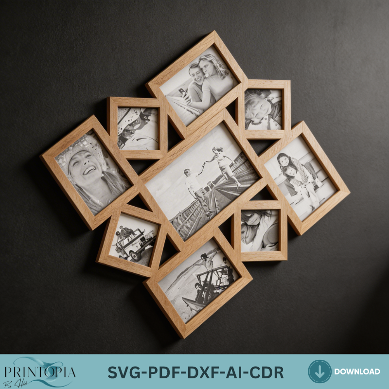 Multi Photo Frame Collage Template Family Picture Frame Wall Art Decor Wood Pic Display
