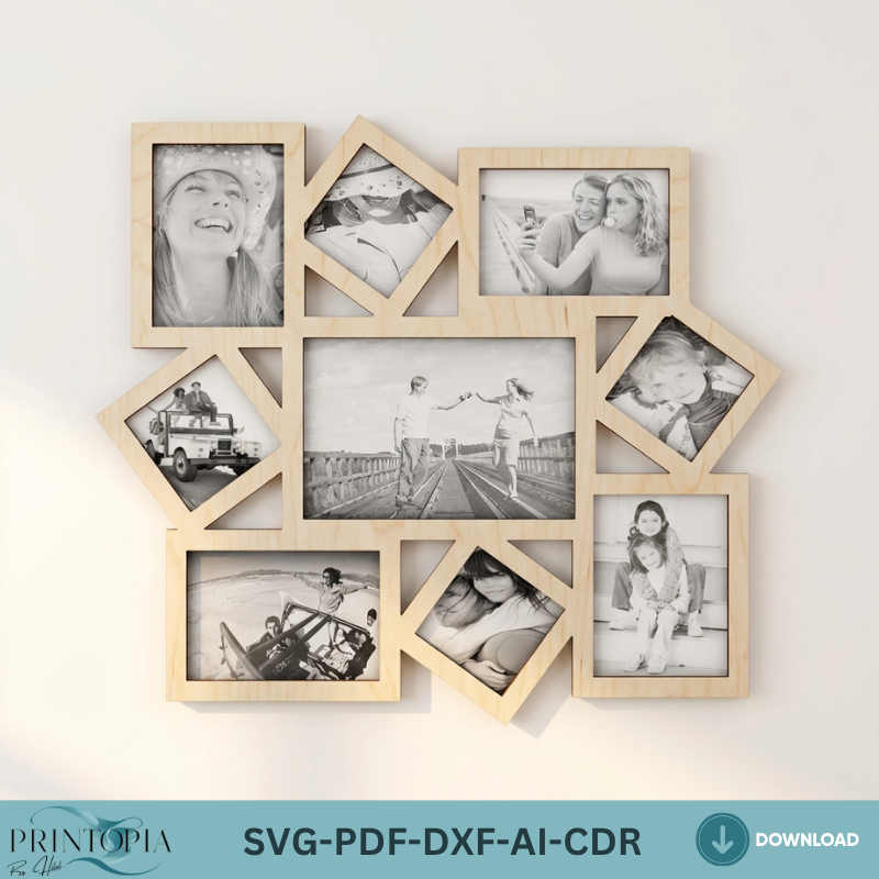 Multi Photo Frame Collage Template Family Picture Frame Wall Art Decor Wood Pic Display