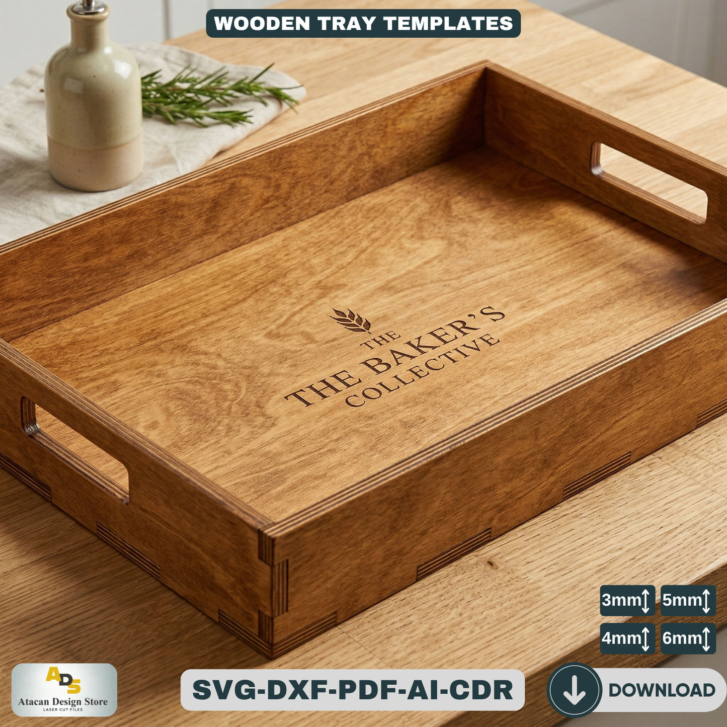Elegant Flat Wooden Tray Design - Perfect for Coffee, Tea, and More 676