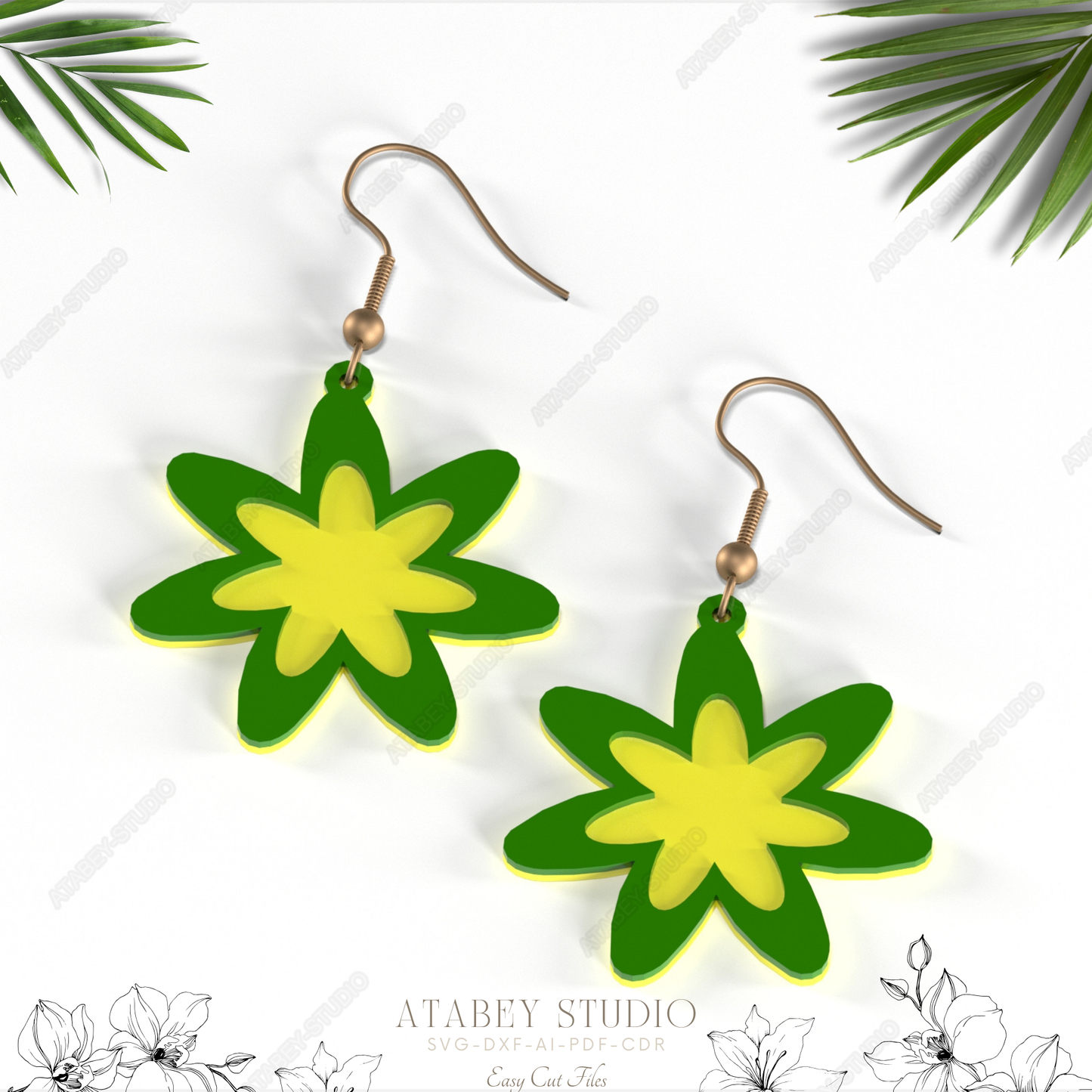 Colorful Flower Earrings - Vibrant Pendant Designs for Laser Cut Jewelry 843