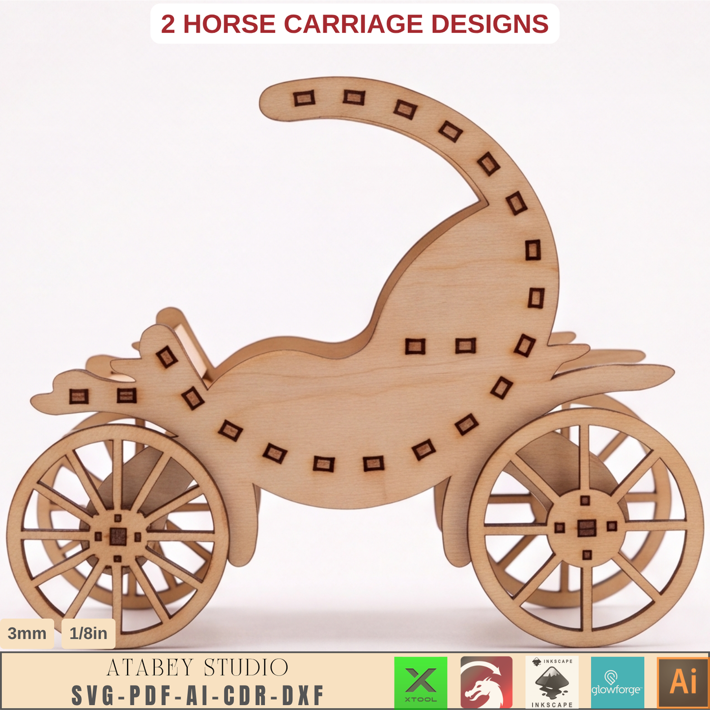 Wooden Horse Carriage Laser Cut Template, 2 Designs, SVG DXF AI PDF CDR Files