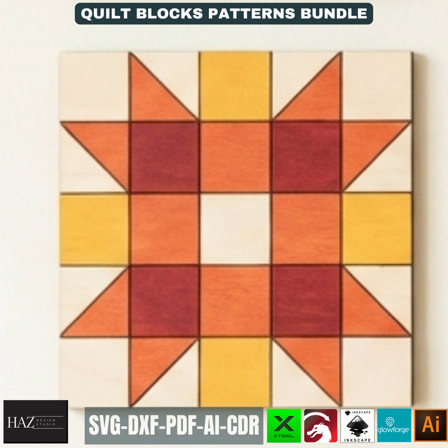 Geometric Barn Quilt Block Pattern Bundle, Wooden Wall Art Laser Cut Template, Modern Mosaic Home Decor 517
