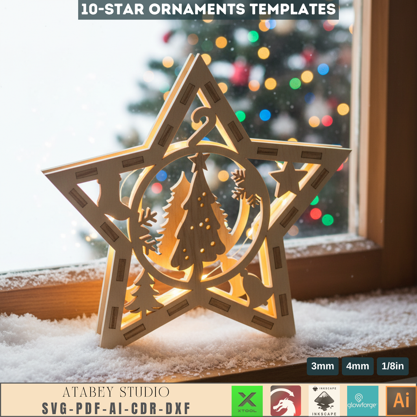 3D Christmas Star Ornament Laser Cut Files for Wood & Acrylic Holiday Tree Decorations 959