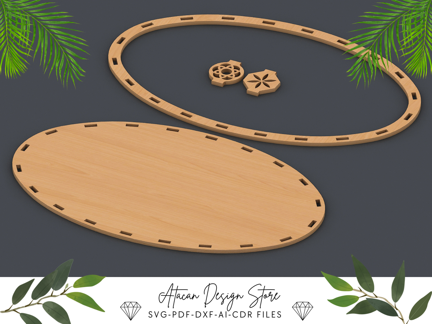 Decorative Tray Bundle | Laser Cut Ellipse, Round & Hexagon Wooden Trays 681