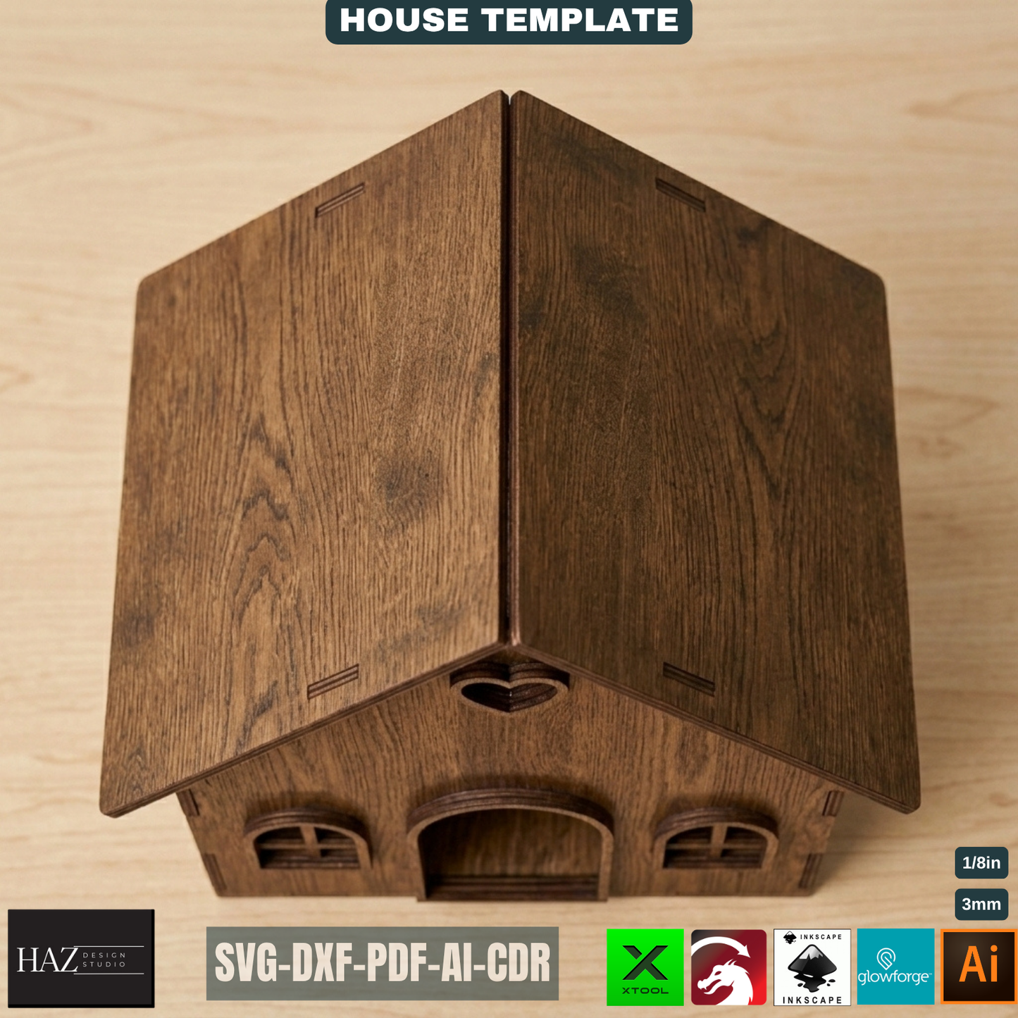 Wooden House Template Miniature Toy Design DIY Tiny Dollhouse Model Laser Cut Plans 532