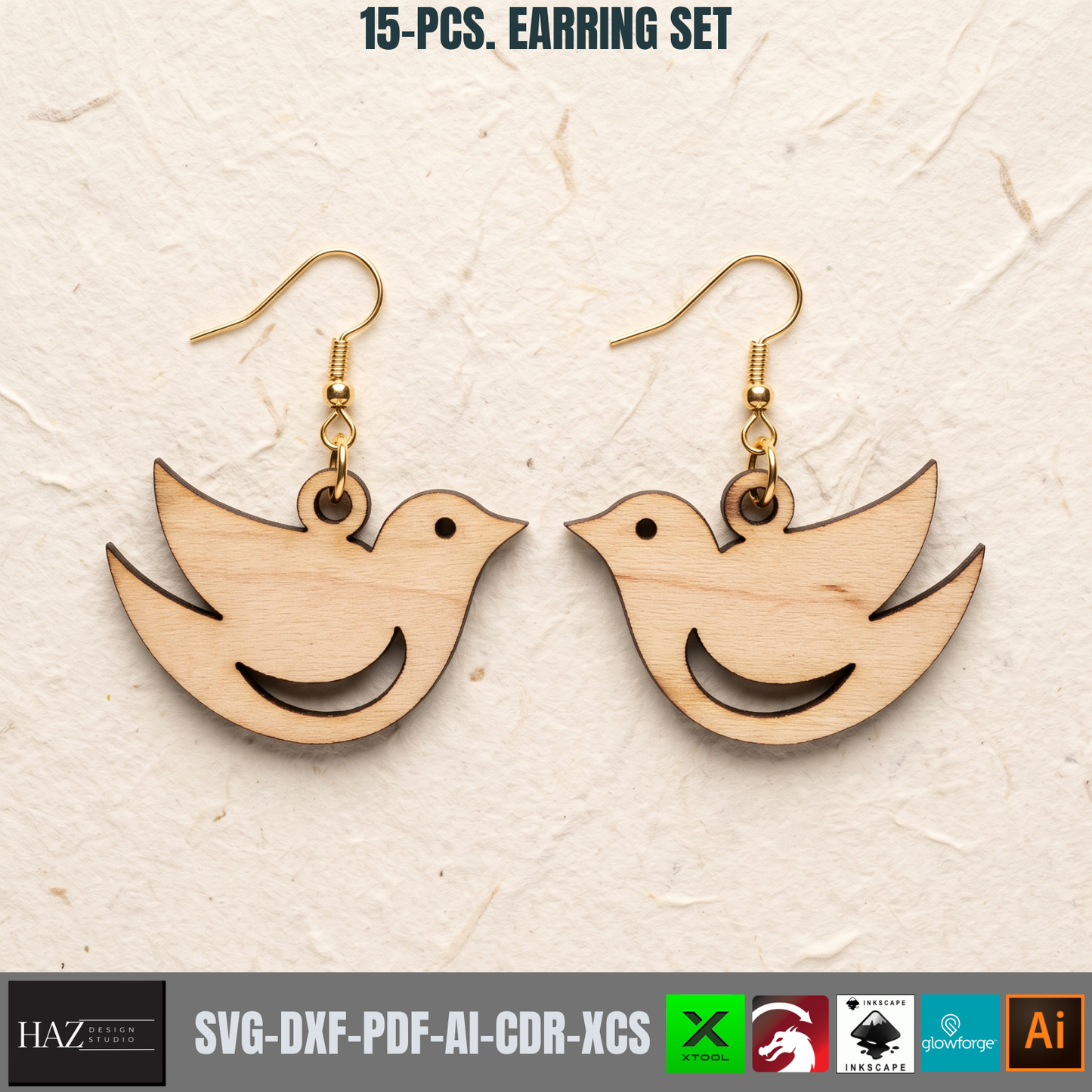 Wooden Earring Laser Cut Files Set Jewelry SVG Glowforge Plywood Templates Boho Nature Wood Designs