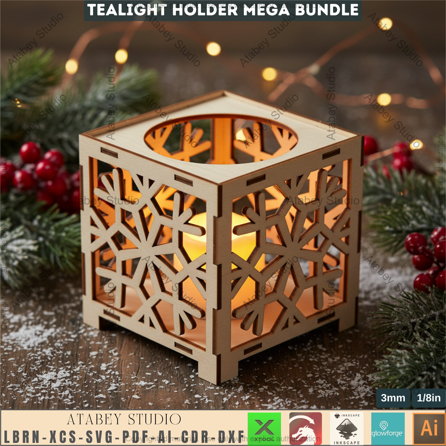 Christmas Tealight Holder Mega Bundle Laser Cut Lanterns | Wooden Candle Box Templates 981