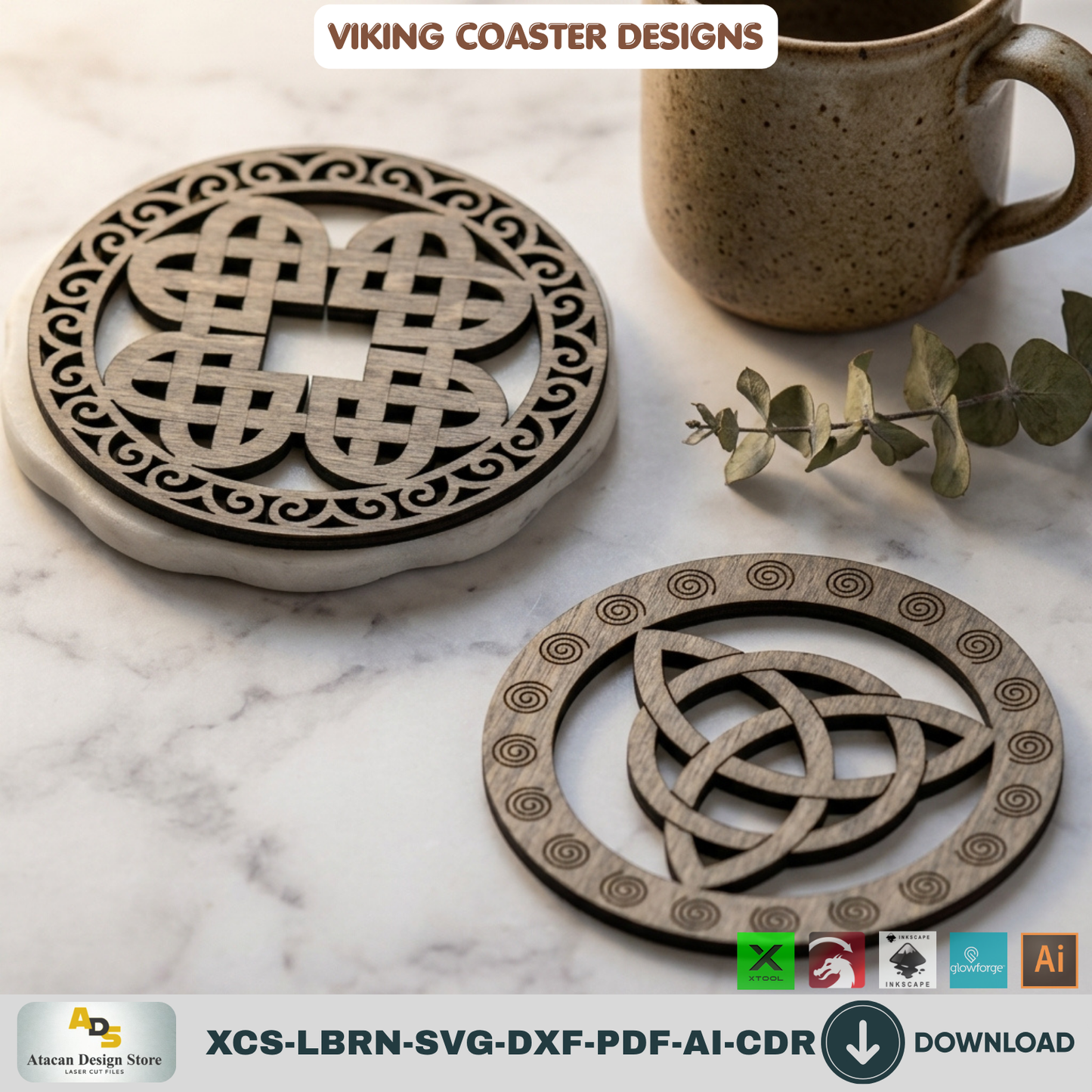 Viking Celtic Knot Coaster Laser Cut Files Wooden Round Tray Template