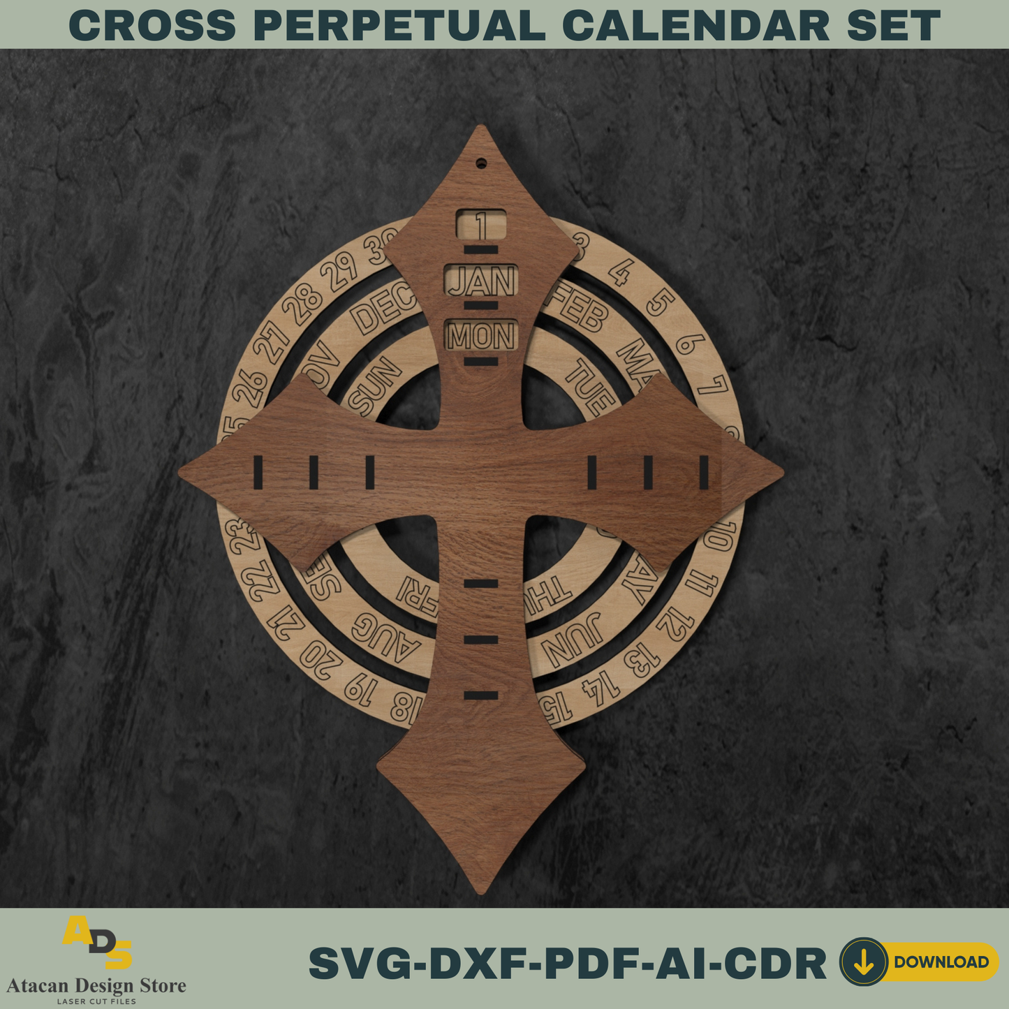 Cross Perpetual Calendar – Unique Laser Cut Design for Home Decor, DIY Spiritual Gifts & Year-Round Use 762