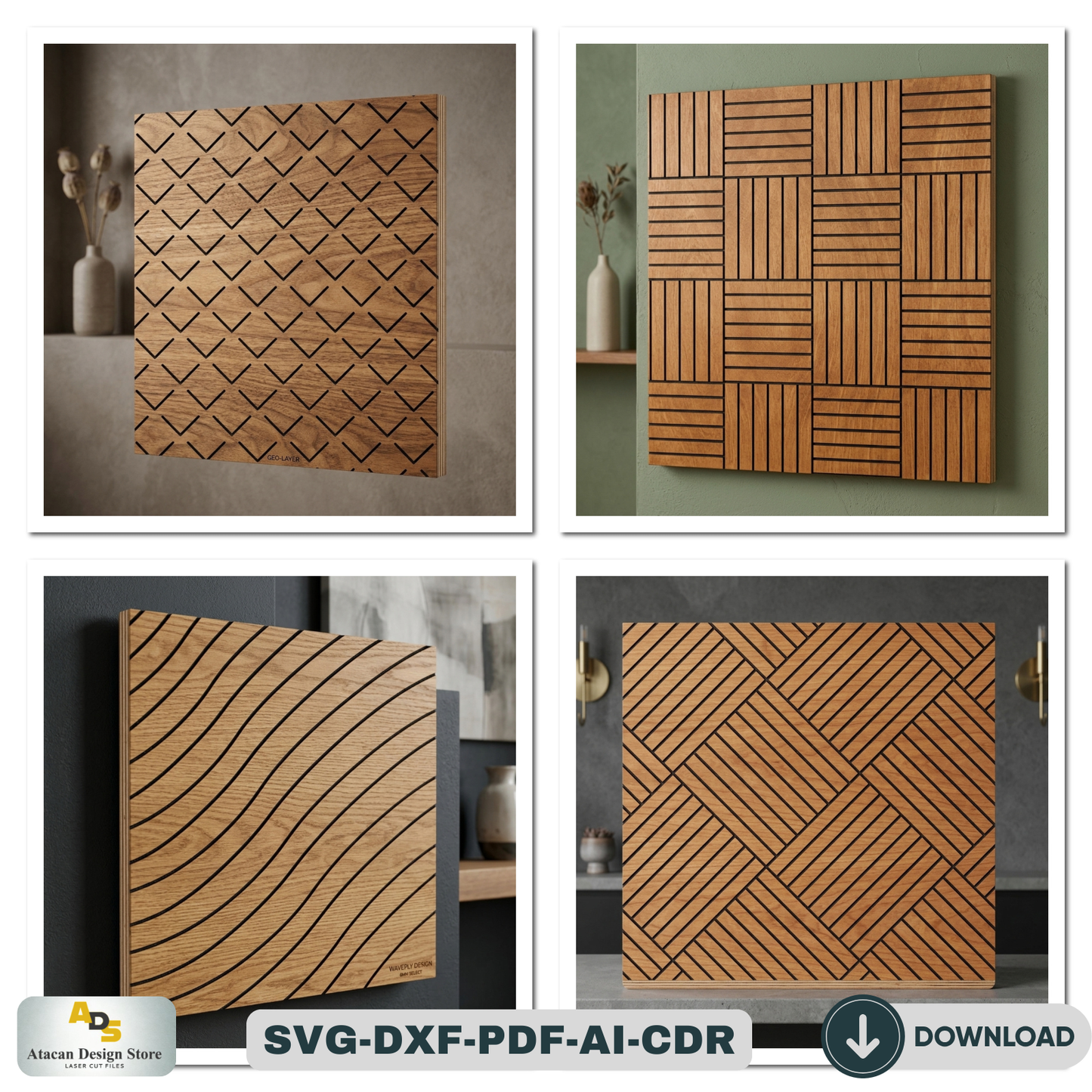 40 Geometric Wall Art Patterns / Wooden LaserCut Panel Decor / Abstract Geometric Seamless Designs  946