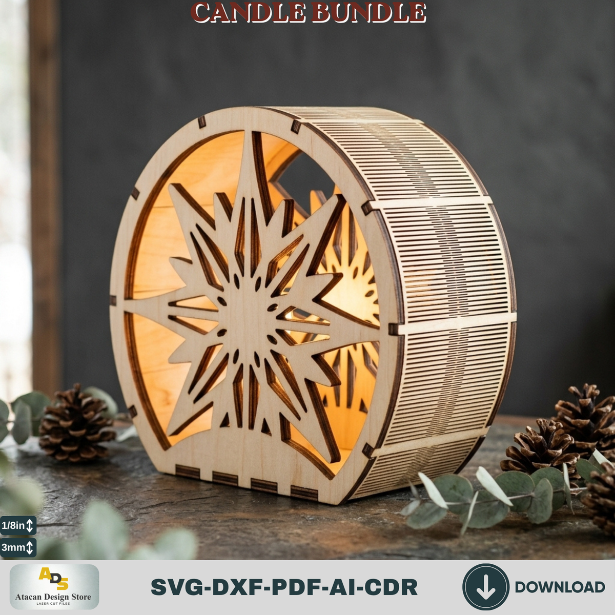 Laser Cut Christmas Lantern Bundle, Wooden Candle Holder Templates, Winter Table Decorations