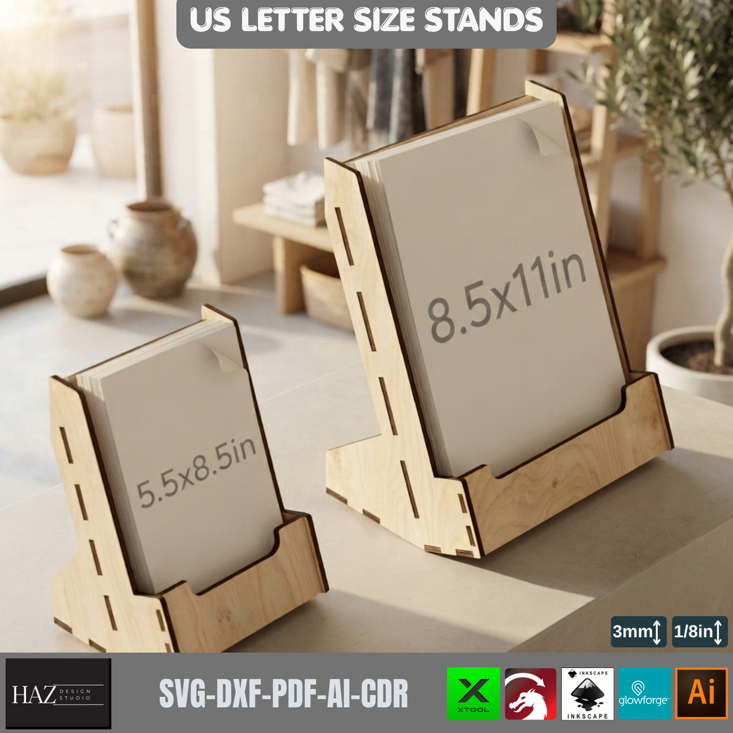 Laser Cut Menu Stand SVG Plywood Brochure Holder Template US Letter Size