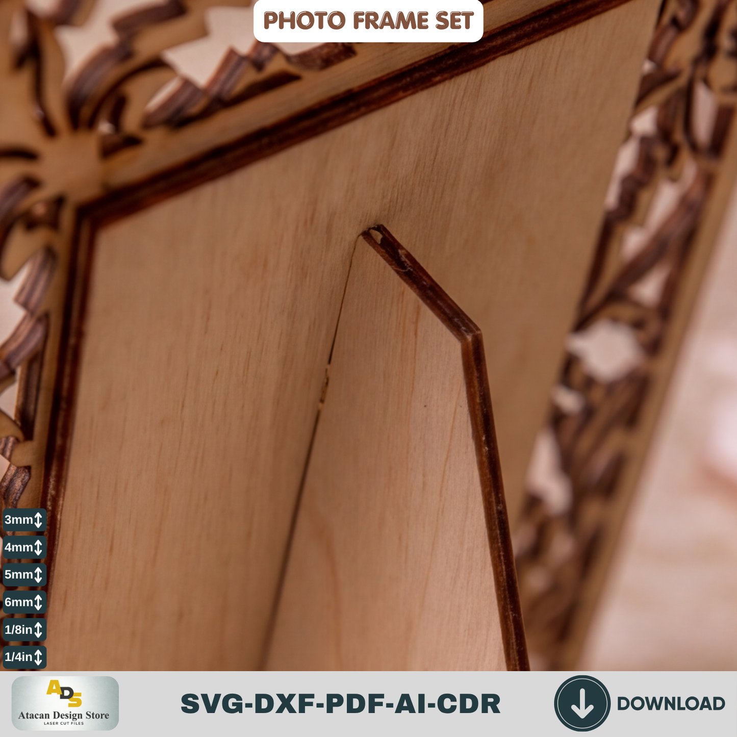 Laser Cut Photo Frame SVG Bundle – Floral Rustic Wood Home Decor Template