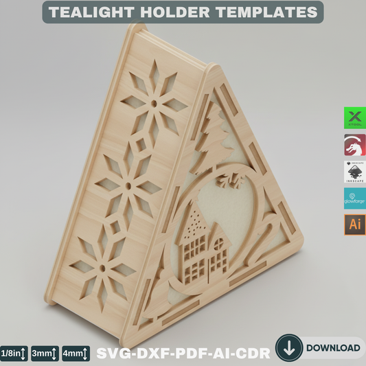 Christmas Glow Lanterns Template – Laser Cut Winter Village Scene – Holiday Night Light Decor – Festive Wonderland Tree Ornament 782