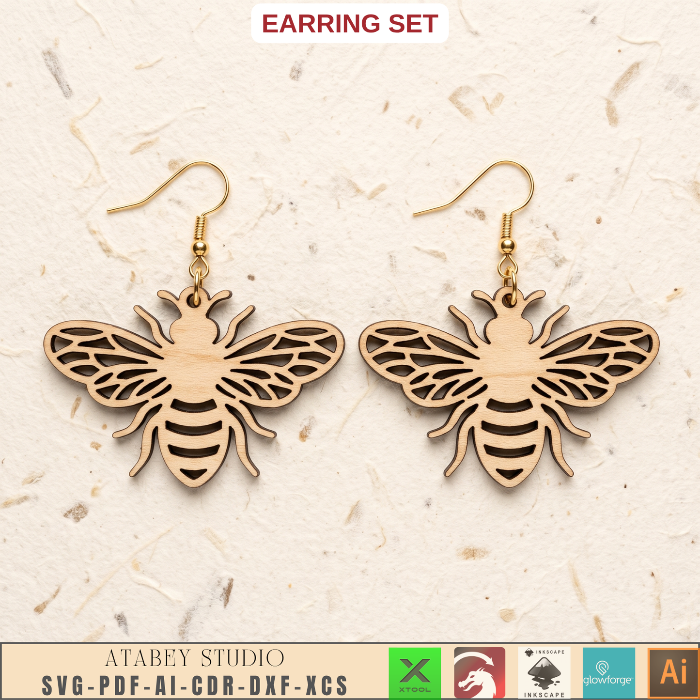 Wooden Bee Butterfly Leaf Earring Templates for Laser Cut Jewelry DIY Plywood Pattern Bundle