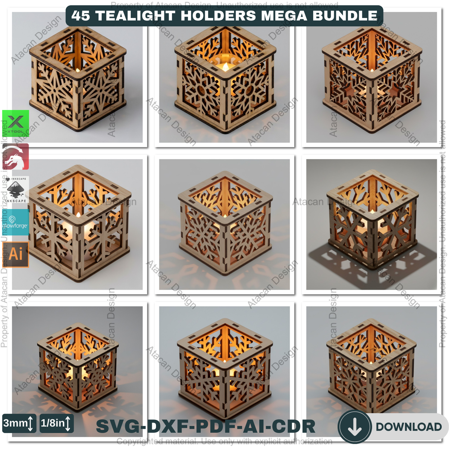 45 Christmas Lantern Templates | Laser Cut Candle Holders | Holiday Tealight Box Bundle | Festive Light Decor Cutting Designs 921