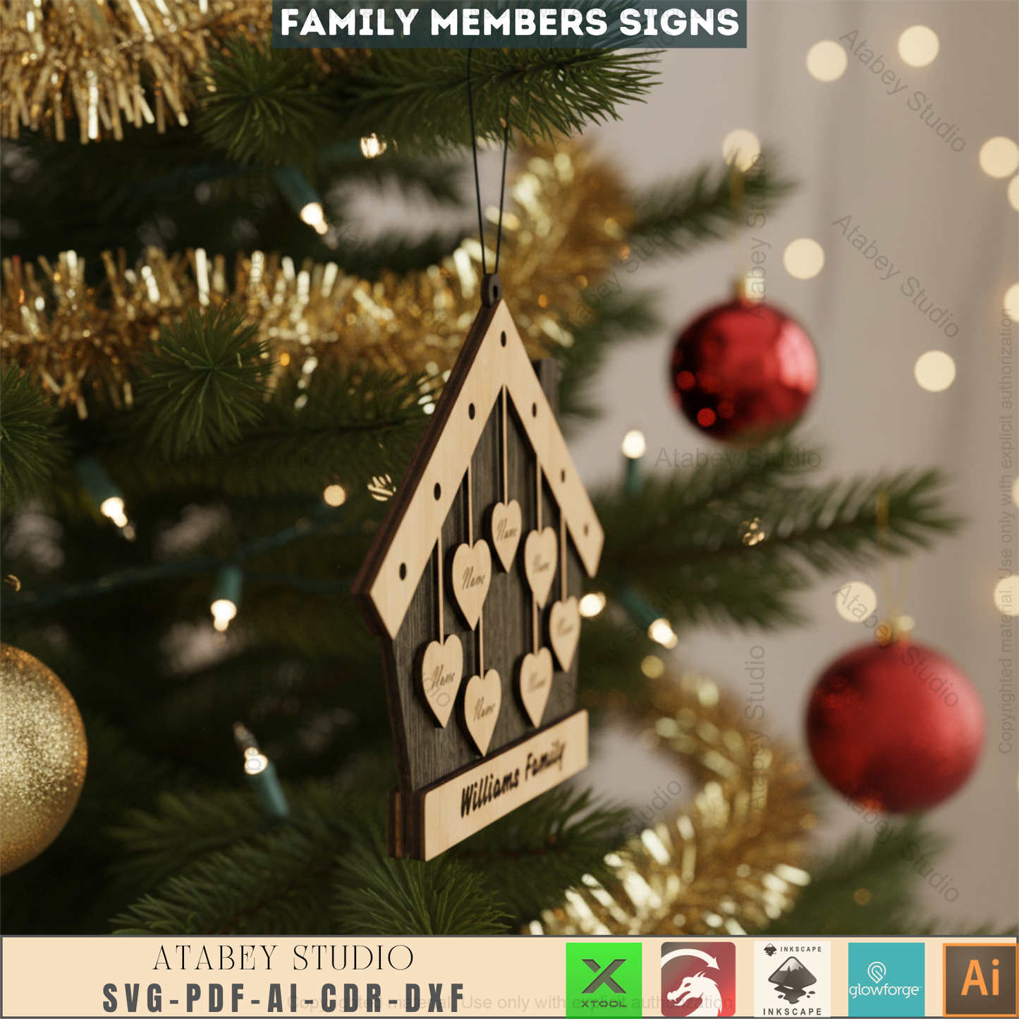 Custom Family House Sign Laser Cut SVG, Personalized Family Tree Decor, Wooden Home Christmas Ornament Template, Gift for Mom 532