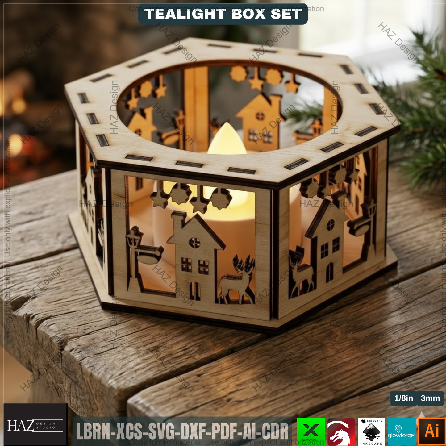Christmas Tealight Box Bundle, Laser Cut Lantern Templates, DIY Holiday Candle Holders 505