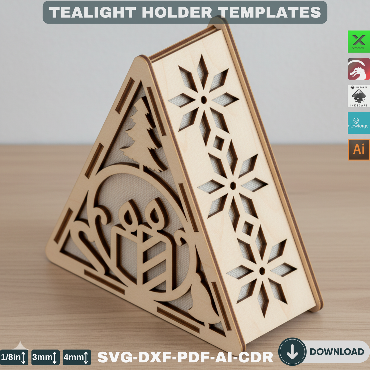Snowman Lanterns SVG - Laser Cut Triangle Candle Holders with Festive Winter Scene for Holiday DIY Home Decor 779