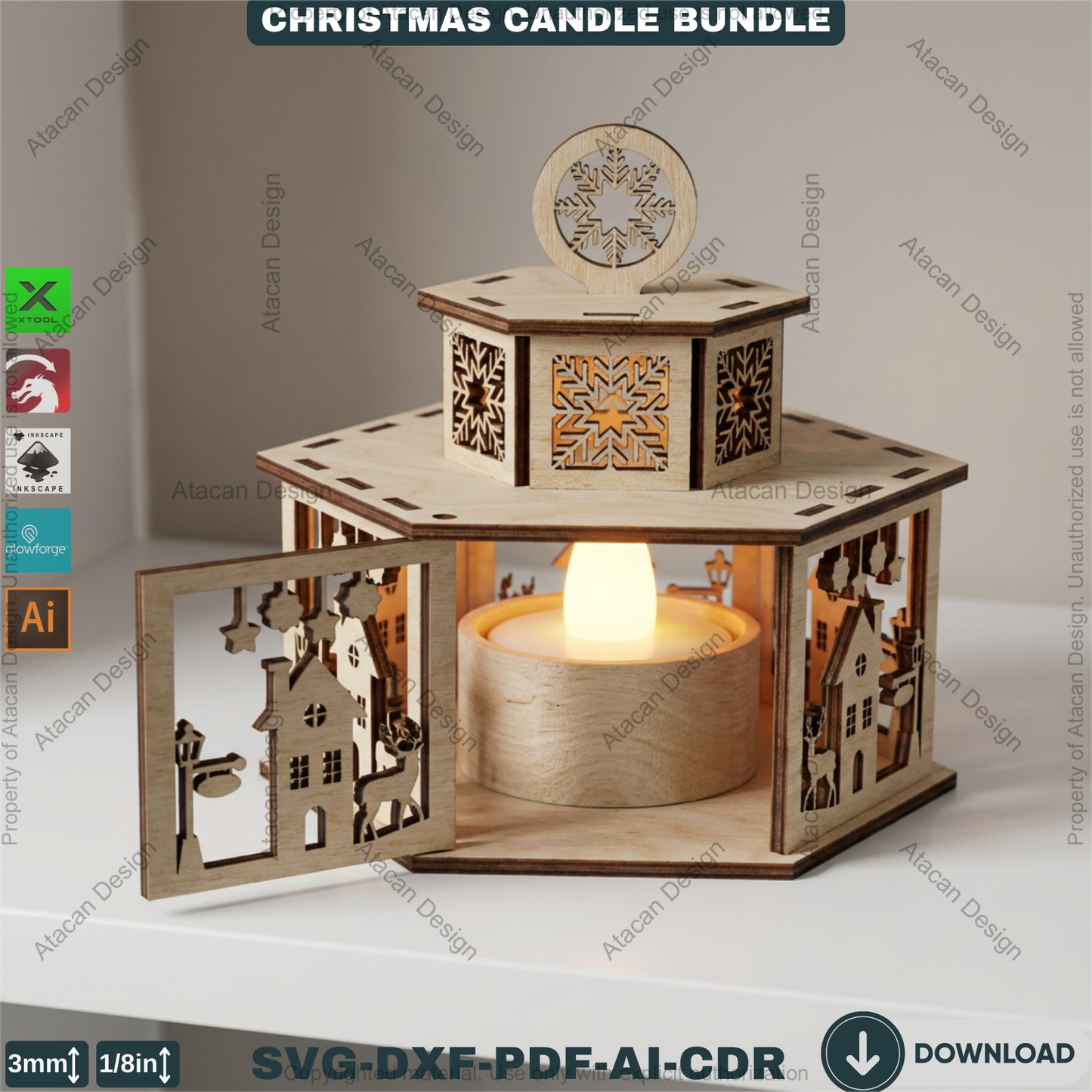 Christmas Candle Holder Bundle / Tealight Stands With Lid / Lantern Tabletop Decor / Holiday Ornaments 923