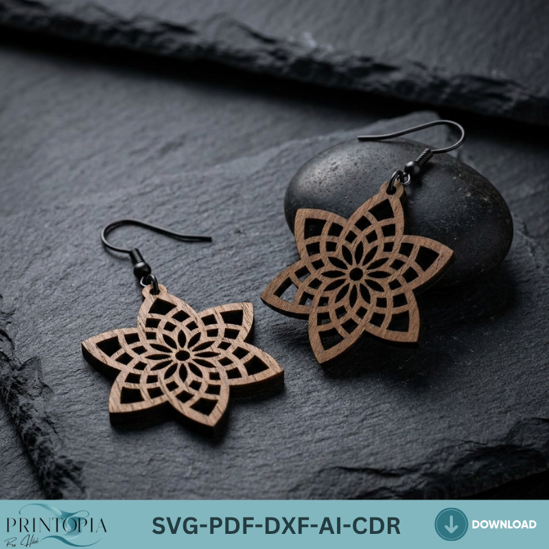 Boho Floral and Geometric Wooden Earring Patterns SVG Bundle Laser Cut Files