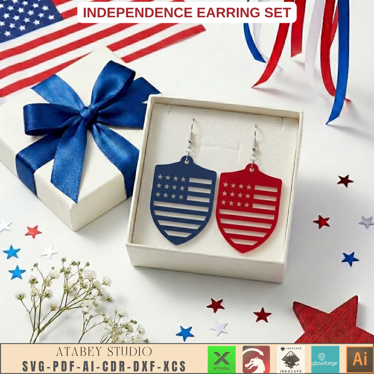 4th of July Earring SVG Bundle, Patriotic Laser Cut Templates, USA Flag Star Earrings