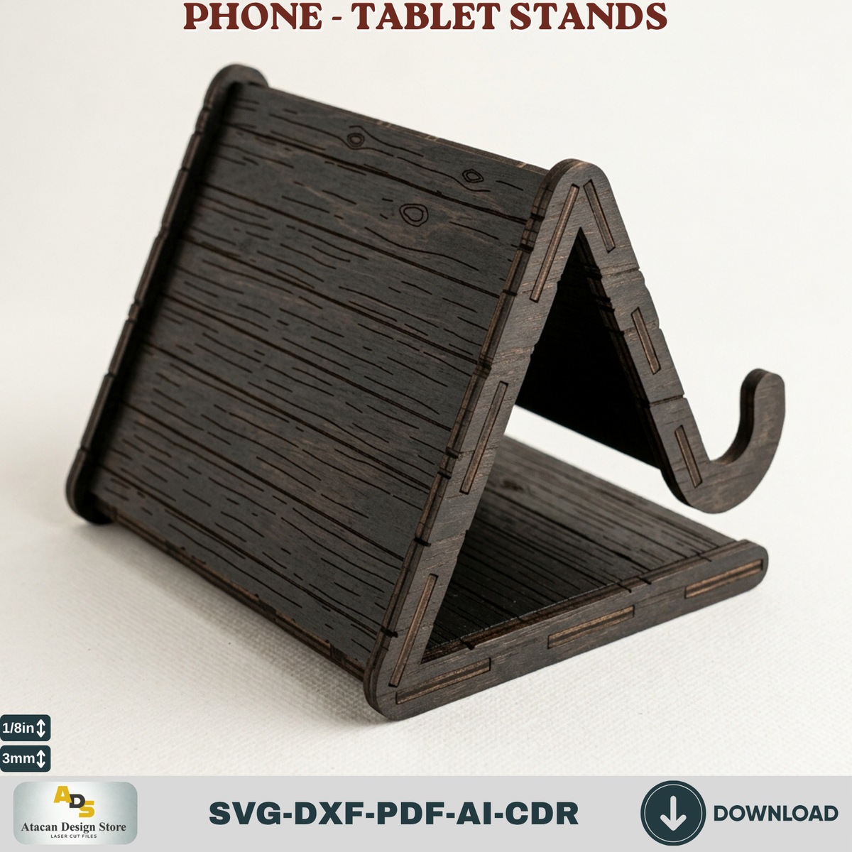 Tablet and Phone Holder Laser Cut Template, A-Frame Desk Dock Display, Wood Stand
