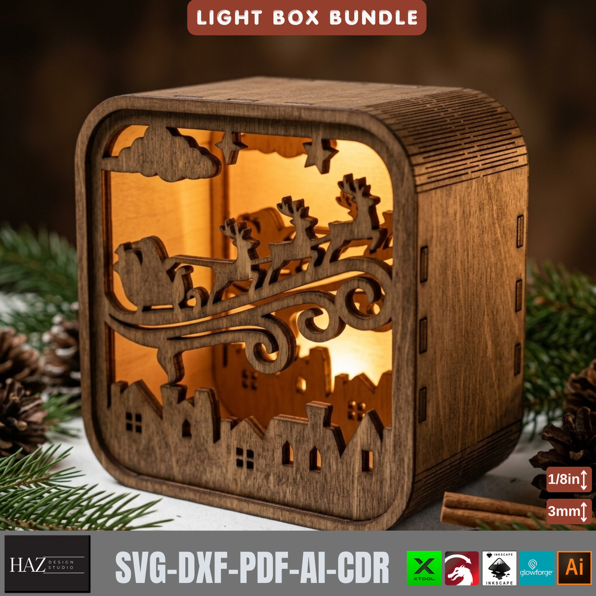 16 Rustic Christmas Shadow Box Night Light, Layered Snowman Cabin Lantern Plans, Holiday Mantel Decor 576