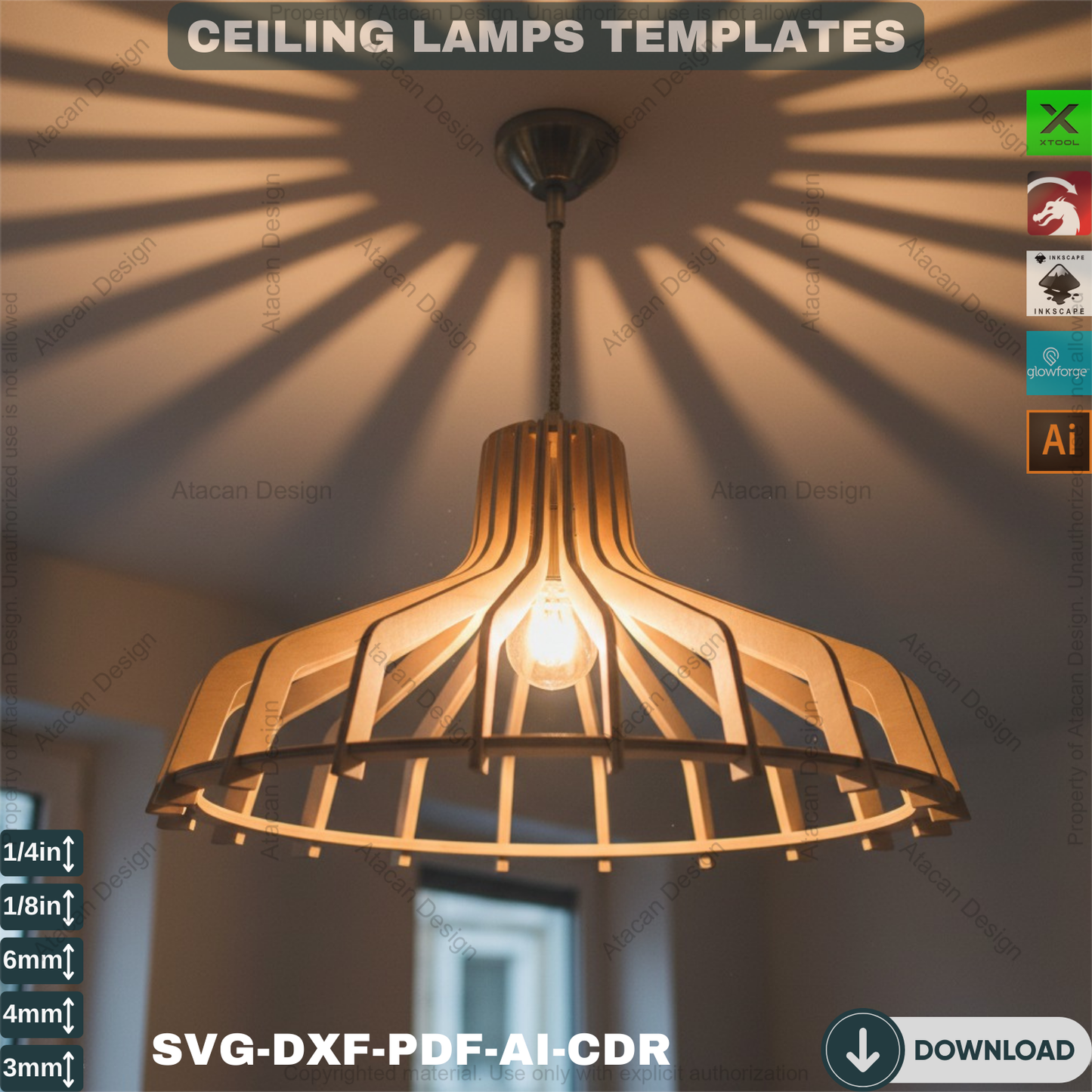 Modern Design Ceiling Lamps / Wood Chandelier Set / Night Lamps Laser Cutting Files ADS189