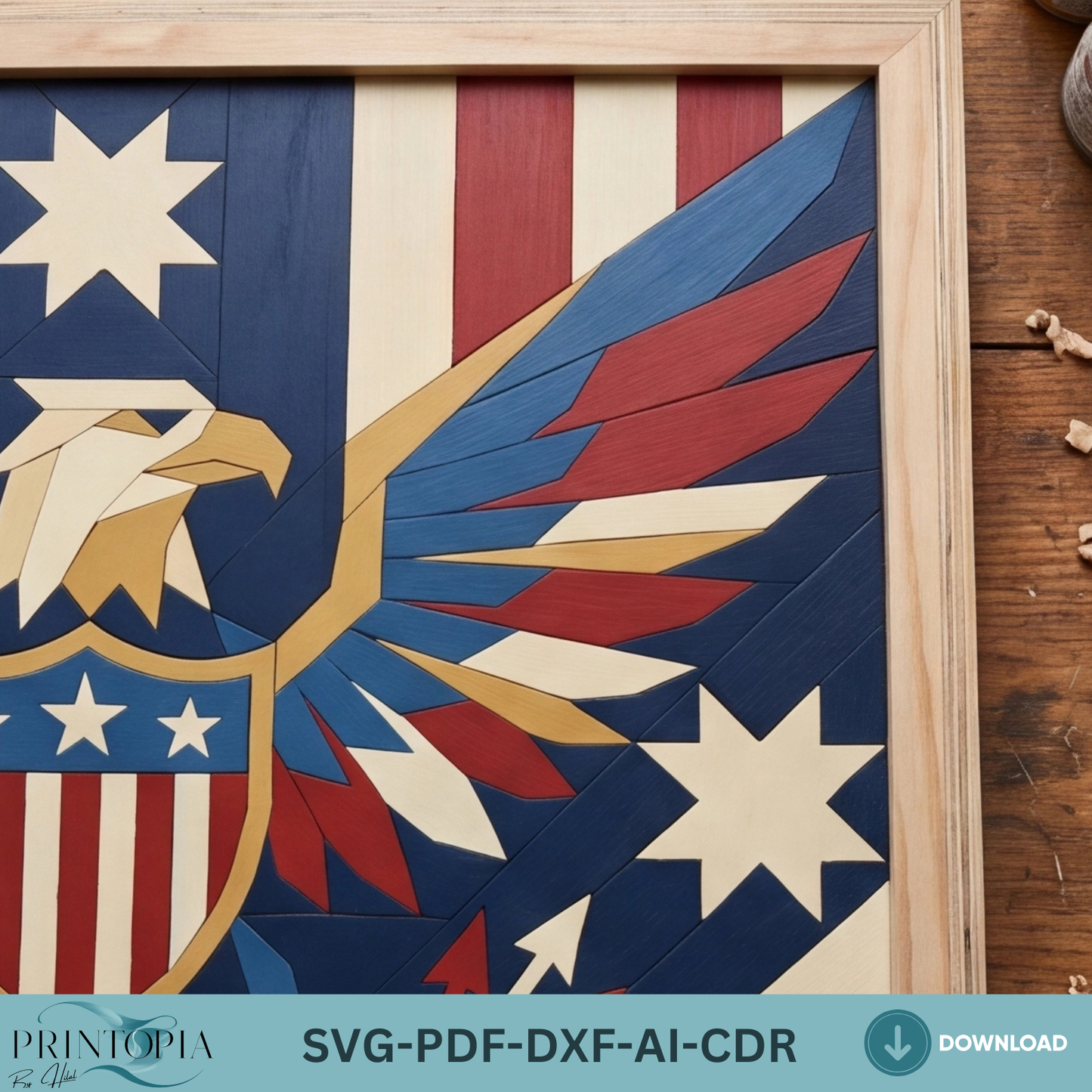 Patriotic Bald Eagle , Independence Day 4th July Wall Decor Pattern, American Flag Wooden Sign