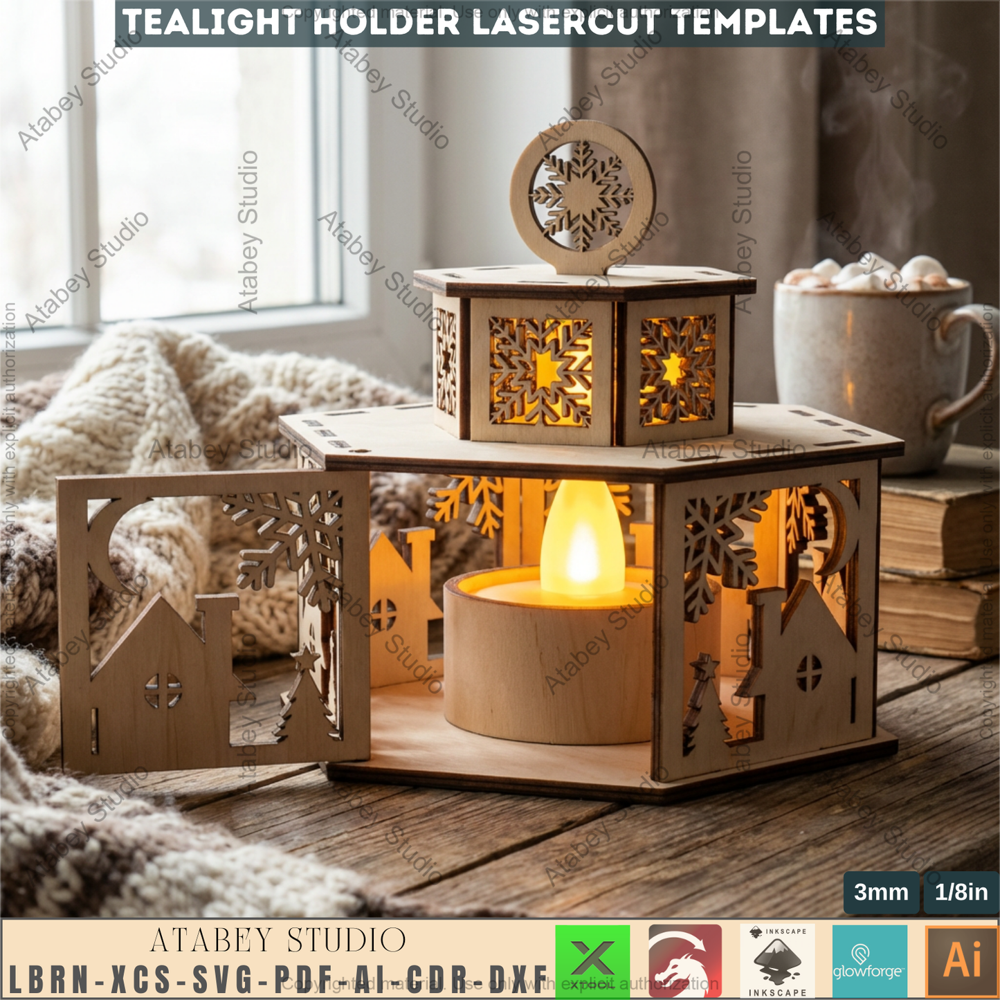 Christmas Tealight Holder Laser Cut Template Bundle | Wooden Lantern Decor | Holiday Table Display 975