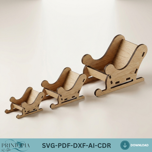 3 Sizes Santa Sleigh Laser Cut File Christmas Candy Dish DIY Wood Tabletop Decor