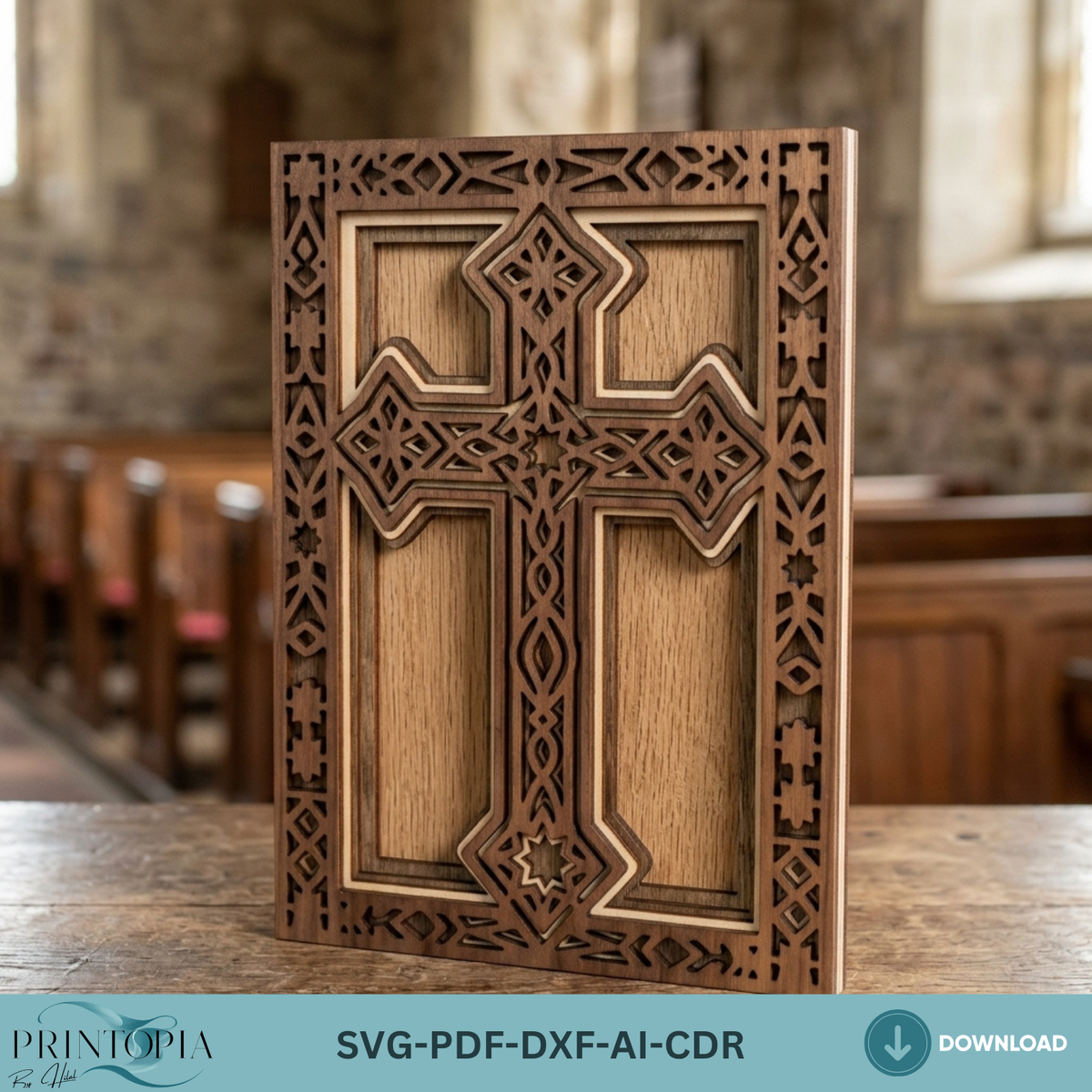 Christian Cross Laser Cut Template, Multi Layer Wooden Cross Design, Religious Home Decor