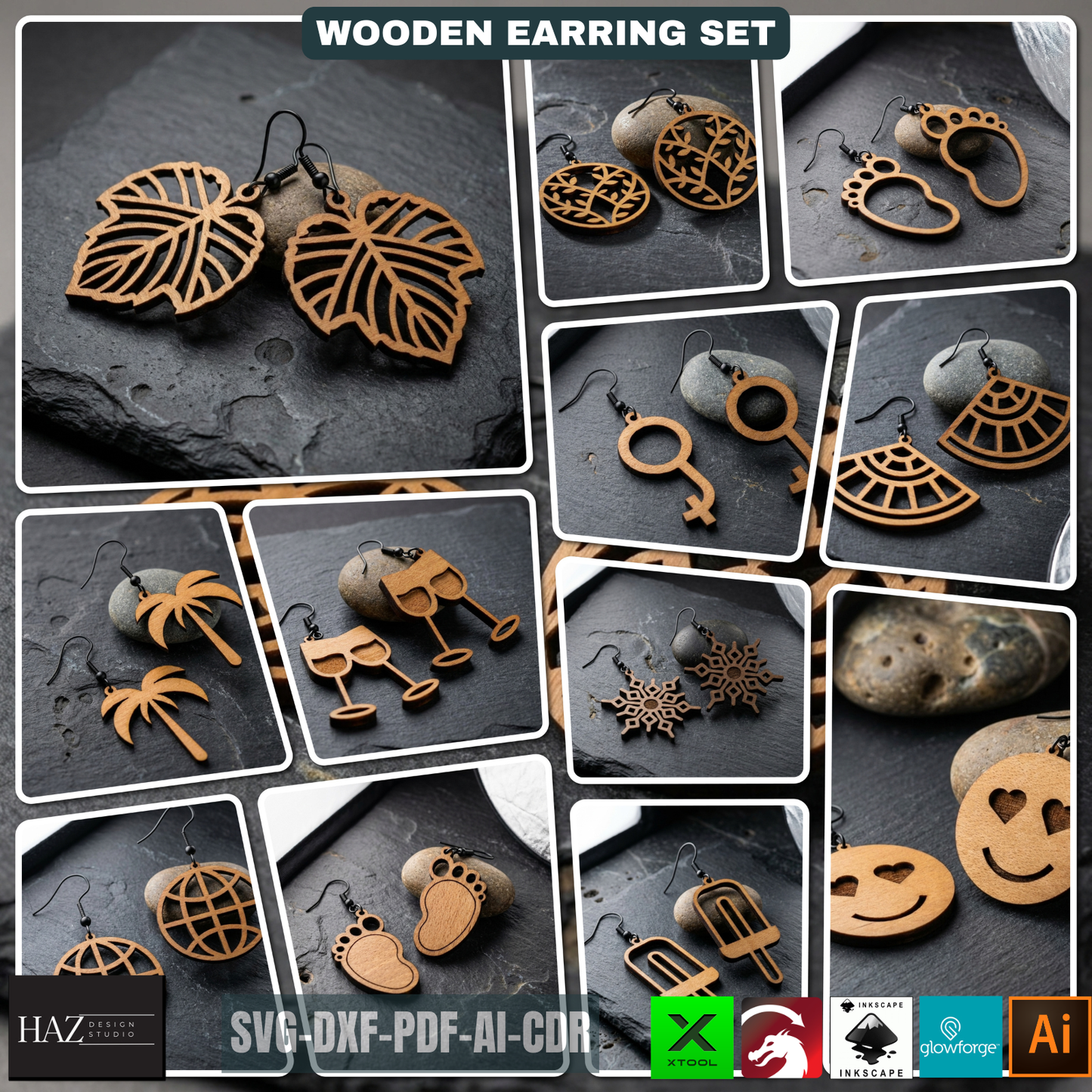 Unique Laser Cut Earring SVG Bundle - Modern Wooden Jewelry Designs - Craft Files for XTool 479