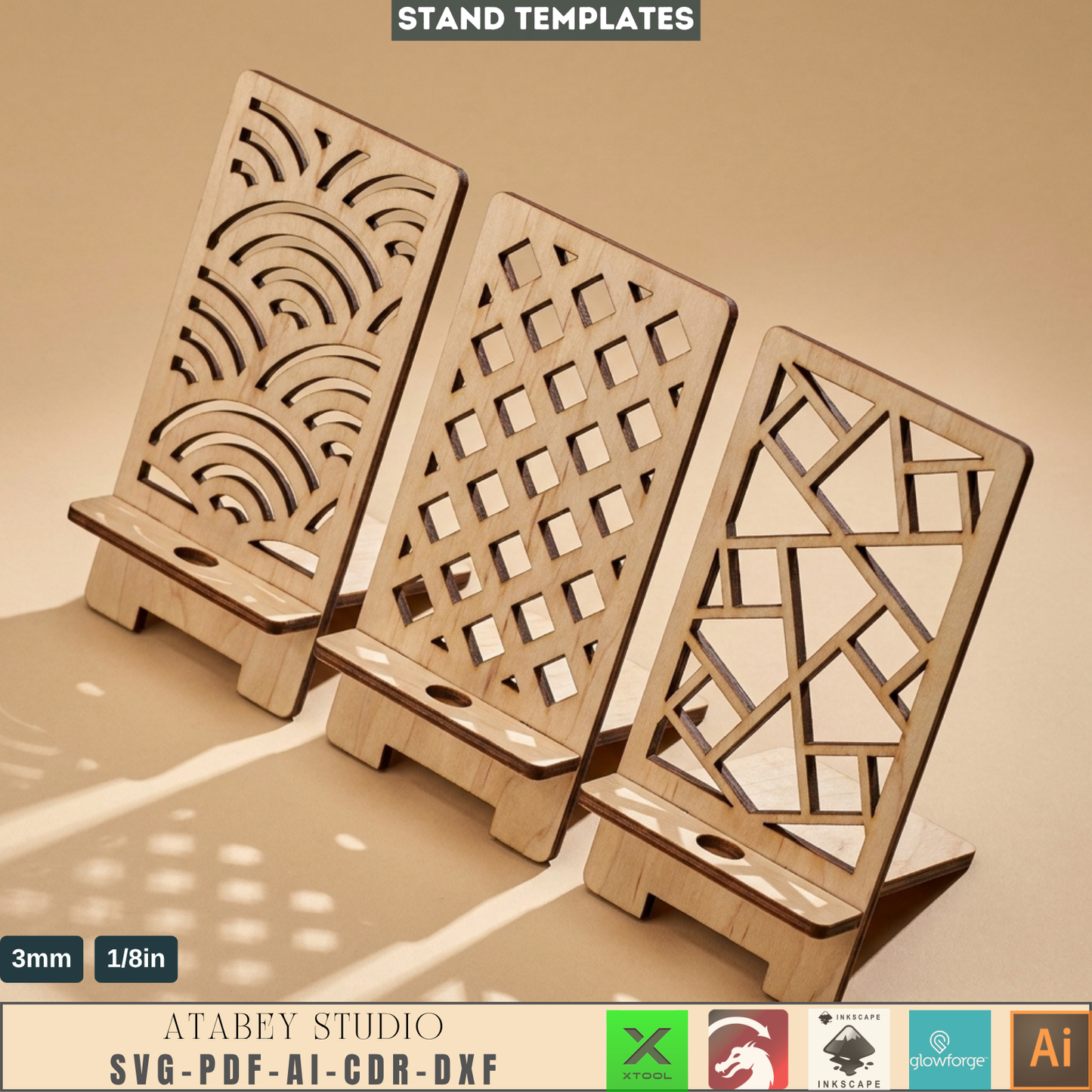 Phone Stand Template Bundle Decorative Holder Pattern Digital Cell Phone Display Plan Desk Accessory